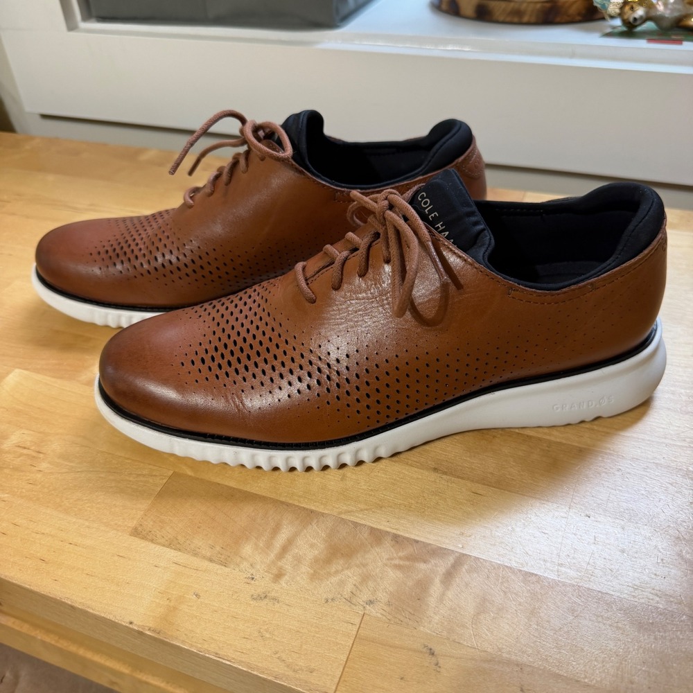 Cole Haan Zerogrand Men 8 1/2 British Tan Leather Laser Cut Oxford Shoes C27879